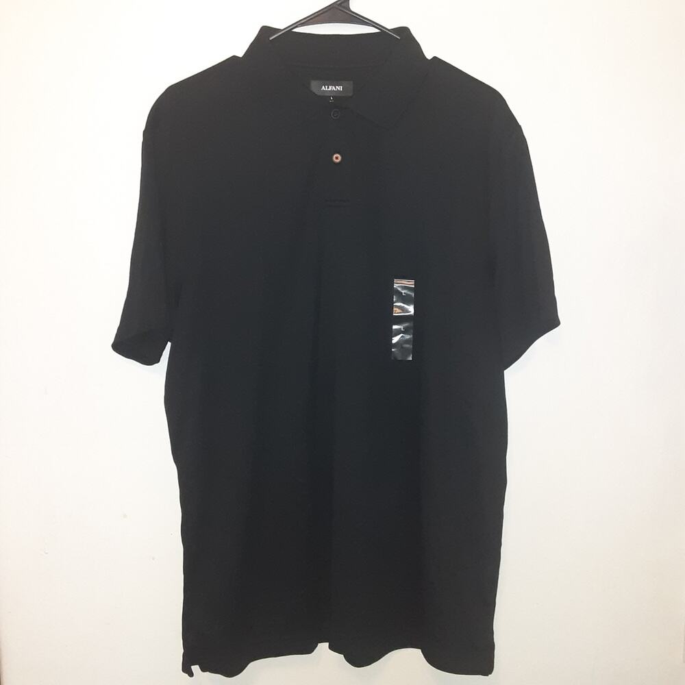 EUC Alfani Mens Polo Shirt L Black Supima Cotton Polyester Blend Casual
